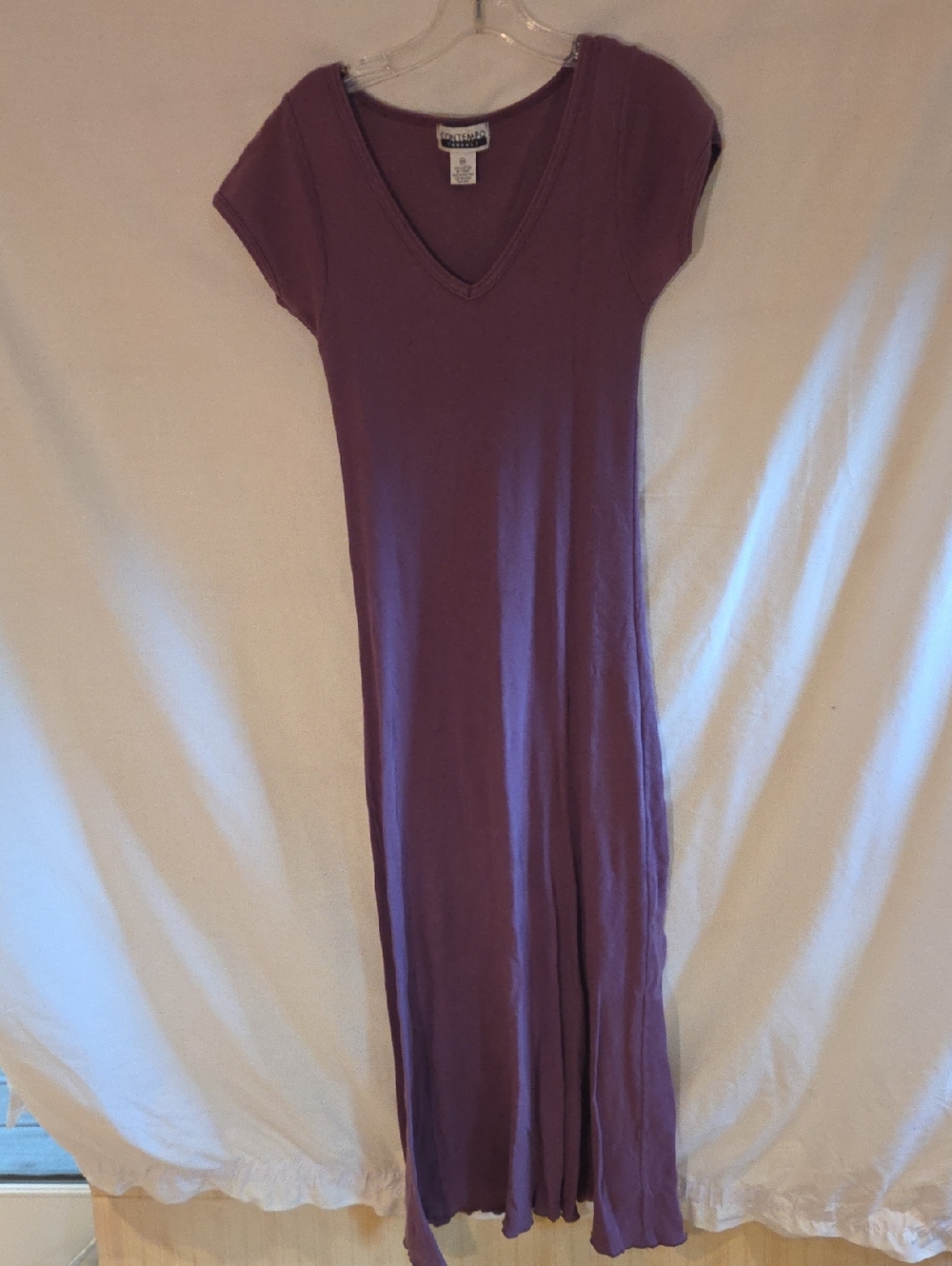 Contempo V-Neck Purple Maxi Dress, Short Sleeve